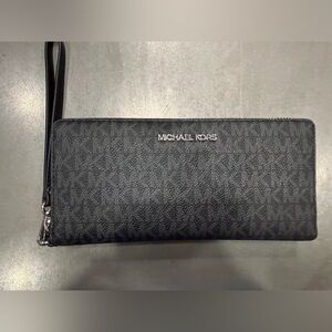 Michael Kors Black MK Logo Zip-Around Wristlet Wallet